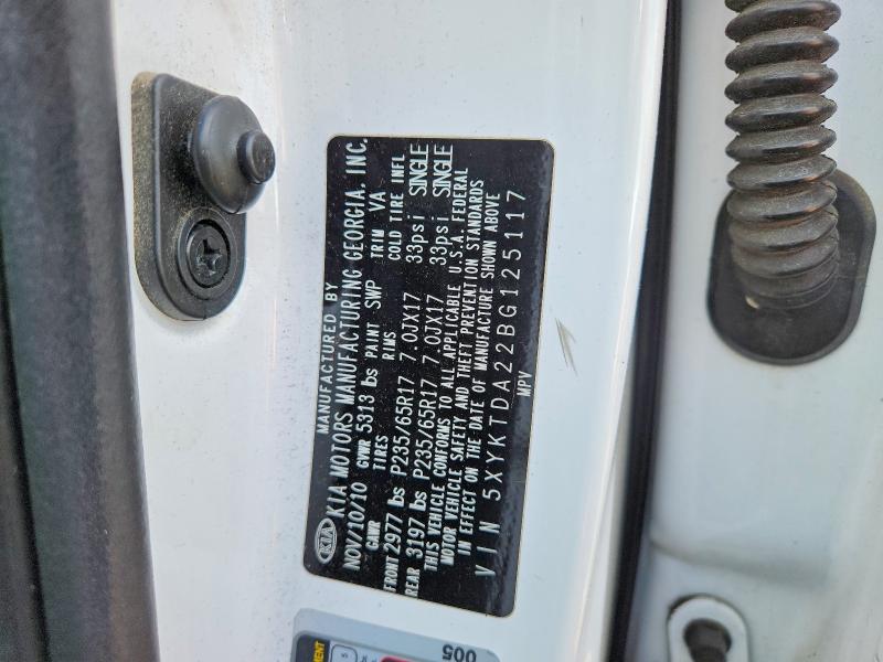 53956526 :رقم المزاد ، 5XYKTDA22BG125117 vin ، 2011 Kia Sorento مزاد بيع