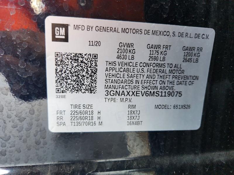 Продаж на аукціоні авто 2021 Chevrolet Equinox, vin: 3GNAXXEV6MS119075, номер лоту: 53018546
