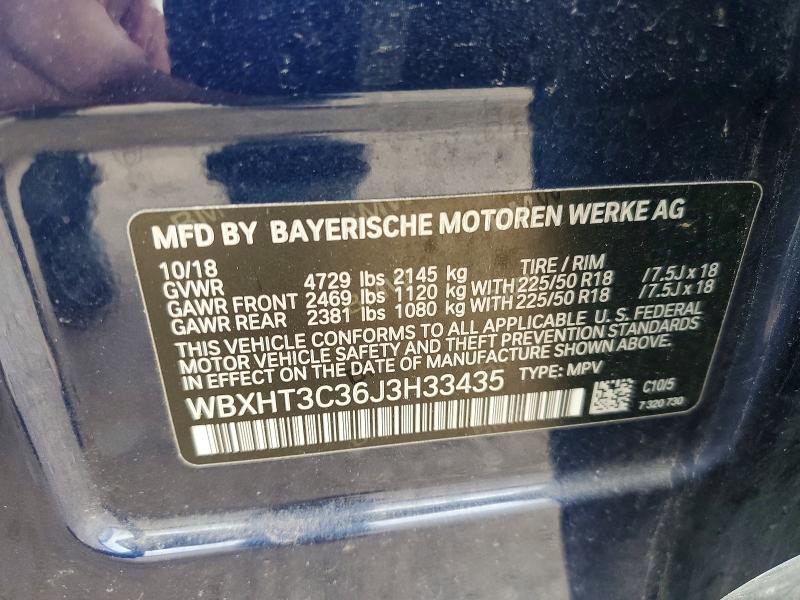 Aukcja sprzedaży 2018 Bmw X1, vin: WBXHT3C36J3H33435, numer aukcji: 53513306