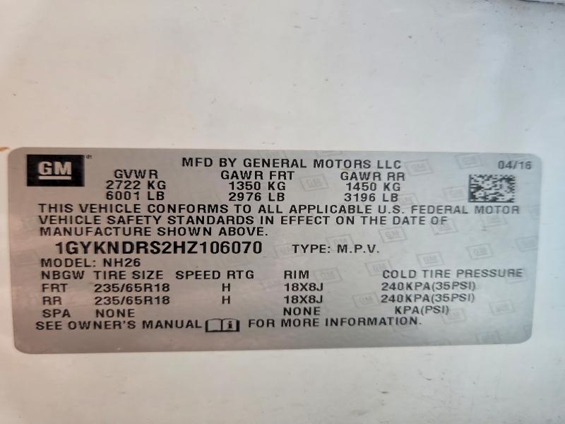 53548696 :رقم المزاد ، 1GYKNDRS2HZ106070 vin ، 2017 Cadillac Xt5 مزاد بيع
