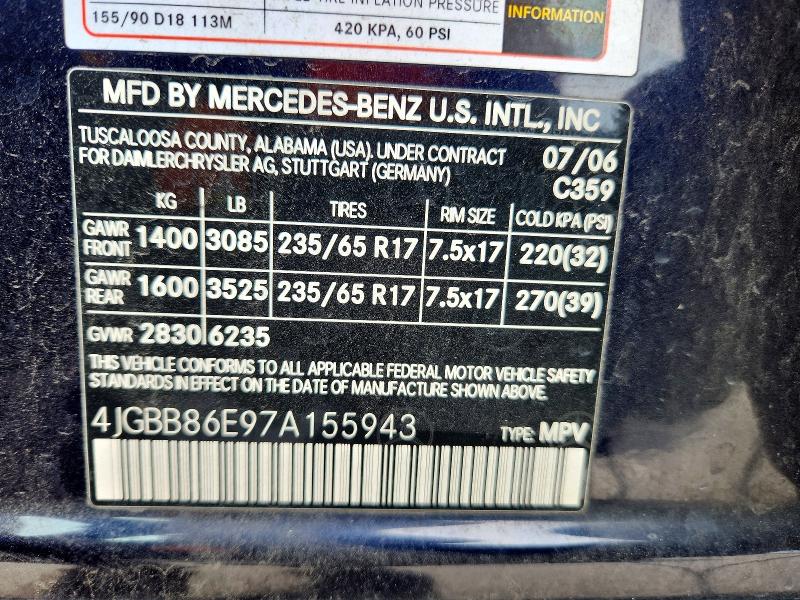Продажа на аукционе авто 2007 Mercedes-benz Ml, vin: 4JGBB86E97A155943, номер лота: 52467116