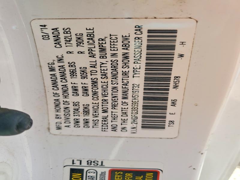 Aukcja sprzedaży 2014 Honda Civic, vin: 2HGFG3B59EH519732, numer aukcji: 54754056
