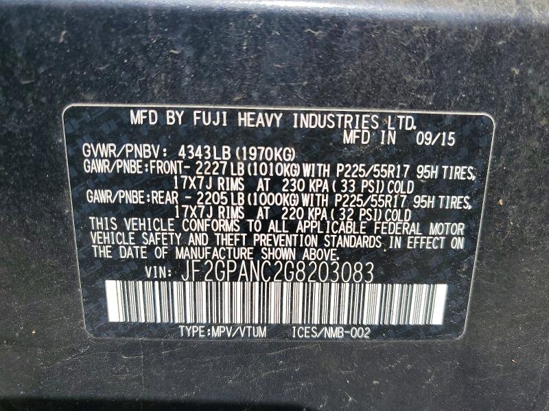 Aukcja sprzedaży 2016 Subaru Crosstrek, vin: JF2GPANC2G8203083, numer aukcji: 53590876