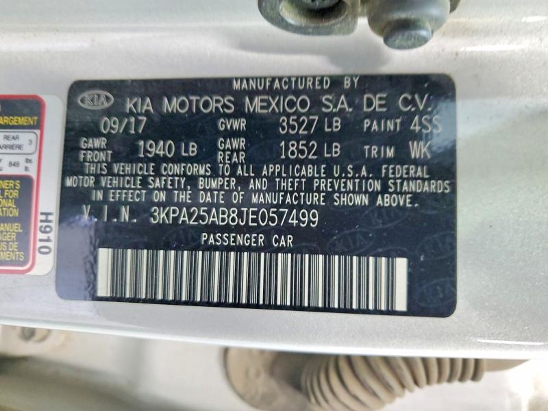 2018 Kia Rio მანქანა იყიდება აუქციონზე, vin: 3KPA25AB8JE057499, აუქციონის ნომერი: 54345556