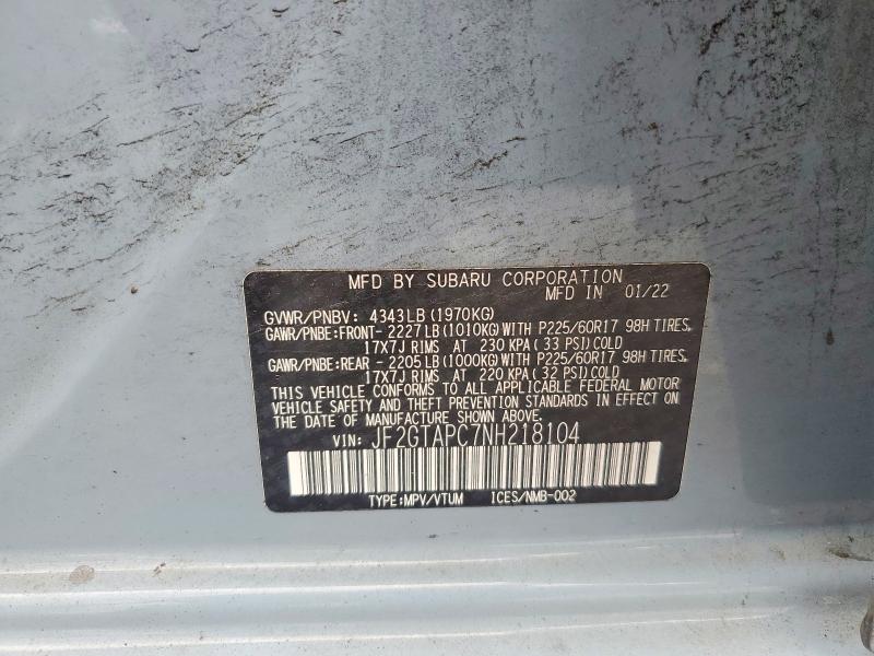 Продажа на аукционе авто 2022 Subaru Crosstrek, vin: JF2GTAPC7NH218104, номер лота: 54761856
