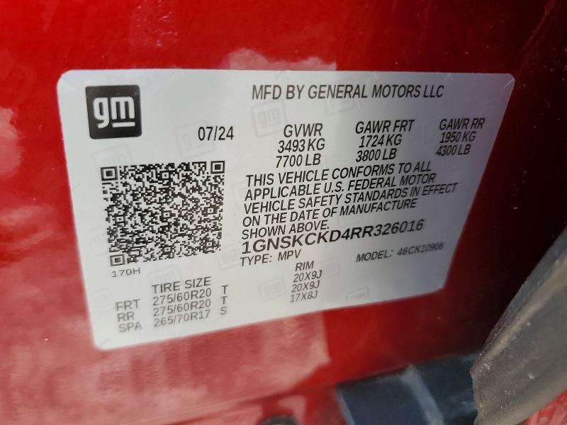 Auction sale of the 2024 Chevrolet Suburban, vin: 1GNSKCKD4RR326016, lot number: 53164706