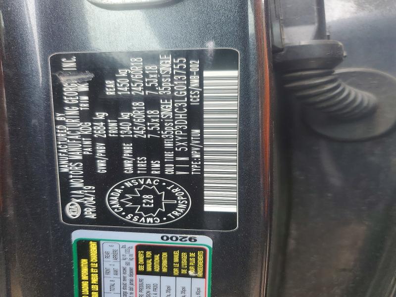 53241446 :رقم المزاد ، 5XYP3DHC3LG013755 vin ، 2020 Kia Telluride مزاد بيع