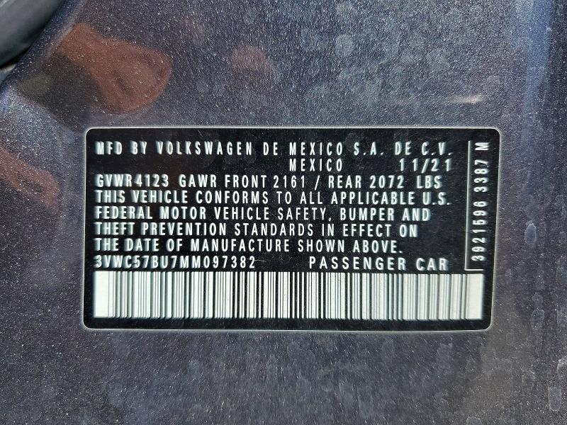 52537576 :رقم المزاد ، 3VWC57BU7MM097382 vin ، 2021 Volkswagen Jetta مزاد بيع