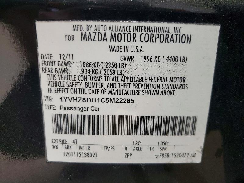 Auction sale of the 2012 Mazda 6, vin: 1YVHZ8DH1C5M22285, lot number: 52921816