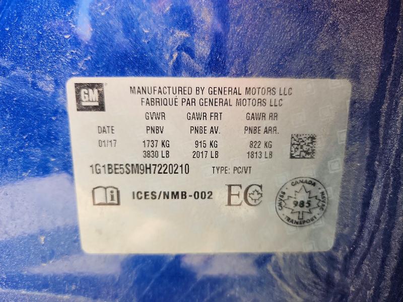 53054346 :رقم المزاد ، 1G1BE5SM9H7220210 vin ، 2017 Chevrolet Cruze مزاد بيع