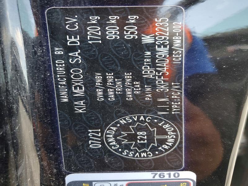 Aukcja sprzedaży 2021 Kia Forte, vin: 3KPF54AD9ME392235, numer aukcji: 54852316