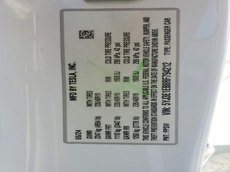 Продаж на аукціоні авто 2024 Tesla Model 3, vin: 5YJ3E1EB8RF794212, номер лоту: 53294616