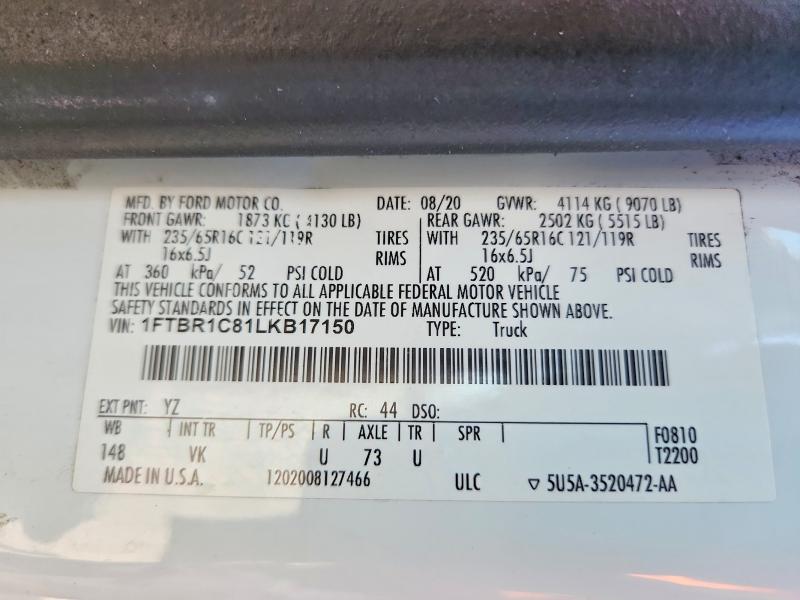 2020 Ford Transit მანქანა იყიდება აუქციონზე, vin: 1FTBR1C81LKB17150, აუქციონის ნომერი: 54649626