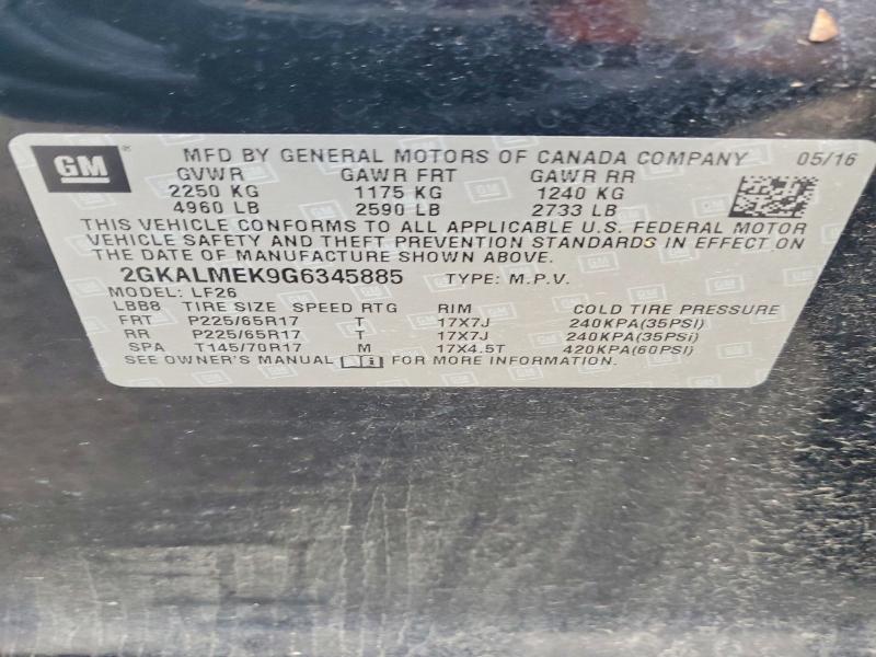 Продажа на аукционе авто 2016 Gmc Terrain, vin: 2GKALMEK9G6345885, номер лота: 54890596
