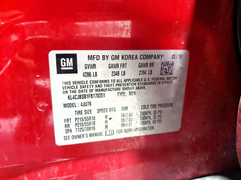 52214626 :رقم المزاد ، KL4CJBSB1FB170251 vin ، 2015 Buick Encore مزاد بيع