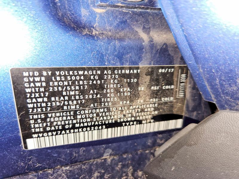 Aukcja sprzedaży 2017 Volkswagen Tiguan, vin: WVGBV7AX9HK052043, numer aukcji: 53375886