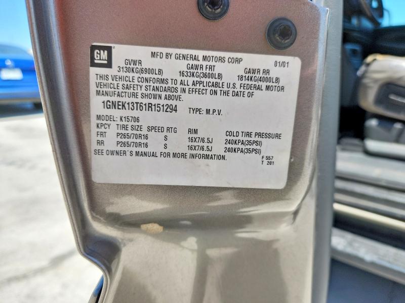 2001 Chevrolet Tahoe მანქანა იყიდება აუქციონზე, vin: 1GNEK13T61R151294, აუქციონის ნომერი: 53589676