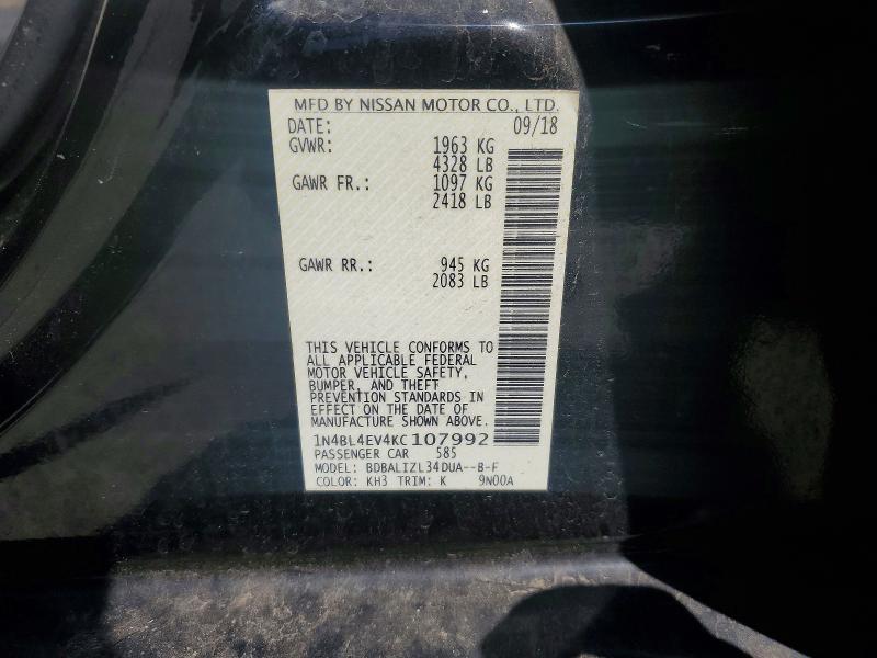Продажа на аукционе авто 2019 Nissan Altima, vin: 1N4BL4EV4KC107992, номер лота: 52951556