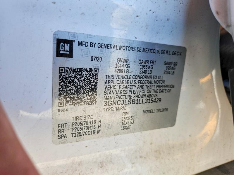 Продаж на аукціоні авто 2020 Chevrolet Trax, vin: 3GNCJLSB1LL315429, номер лоту: 53286576