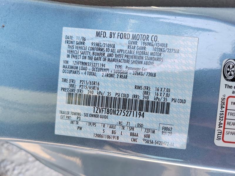 Продаж на аукціоні авто 2007 Ford Mustang, vin: 1ZVFT80N275271194, номер лоту: 53834766