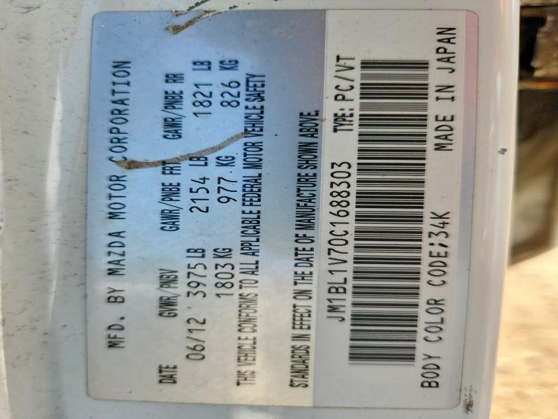 Aukcja sprzedaży 2012 Mazda 3, vin: JM1BL1V70C1688303, numer aukcji: 55110106