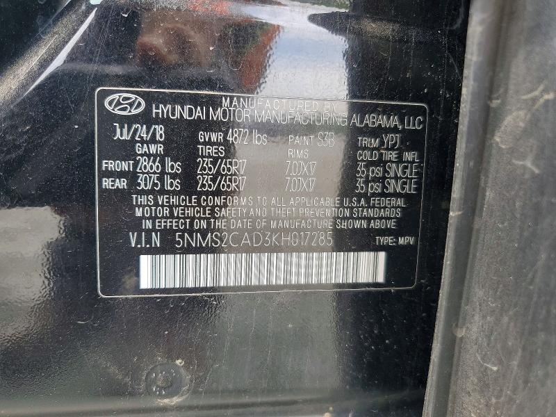 Aukcja sprzedaży 2019 Hyundai Santa Fe, vin: 5NMS2CAD3KH017285, numer aukcji: 49884836