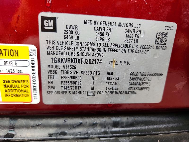 Aukcja sprzedaży 2015 Gmc Acadia, vin: 1GKKVRKDXFJ302174, numer aukcji: 54492156