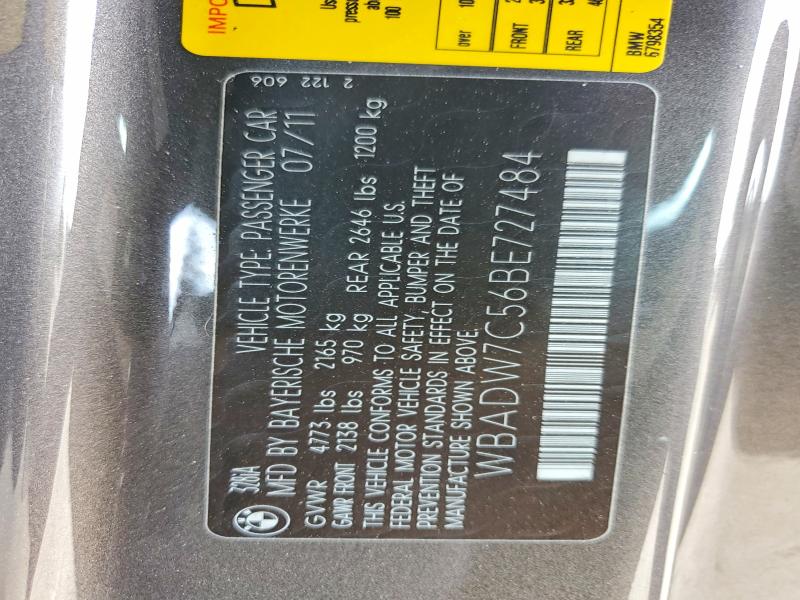 54003476 :رقم المزاد ، WBADW7C56BE727484 vin ، 2011 Bmw 328 مزاد بيع