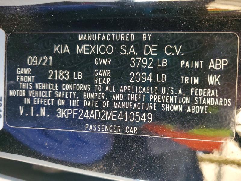 Aukcja sprzedaży 2021 Kia Forte, vin: 3KPF24AD2ME410549, numer aukcji: 54519796