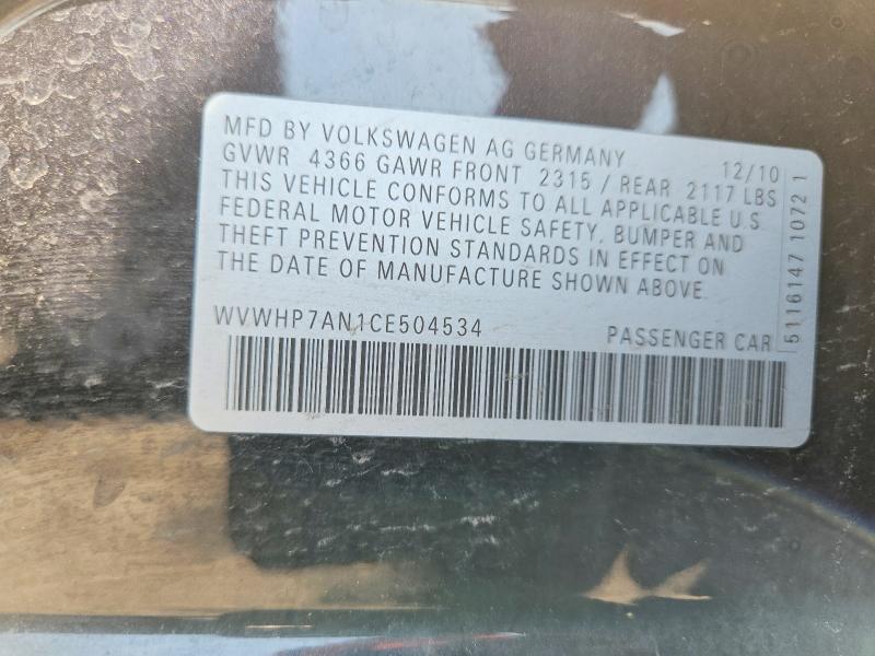 Aukcja sprzedaży 2012 Volkswagen Cc, vin: WVWHP7AN1CE504534, numer aukcji: 54115616