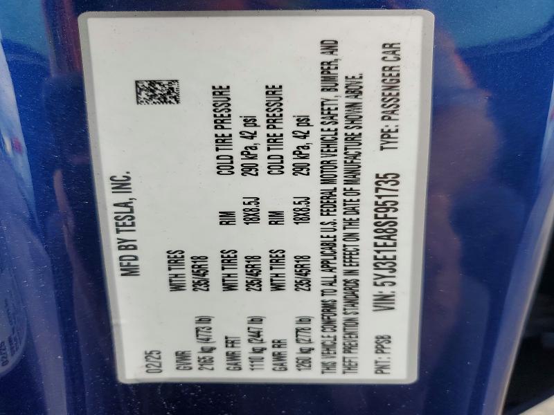 Продажа на аукционе авто 2025 Tesla Model 3, vin: 5YJ3E1EA8SF951735, номер лота: 53422816