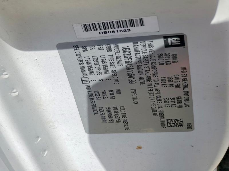 54009336 :رقم المزاد ، 1GCZGFBA6A1154199 vin ، 2010 Chev Express G2500 مزاد بيع