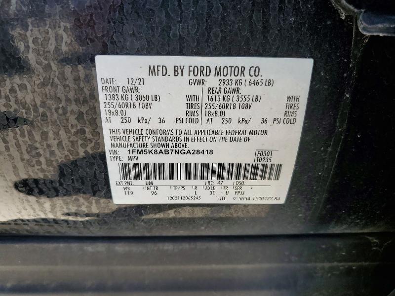 Aukcja sprzedaży 2022 Ford Explorer, vin: 1FM5K8AB7NGA28418, numer aukcji: 53379276