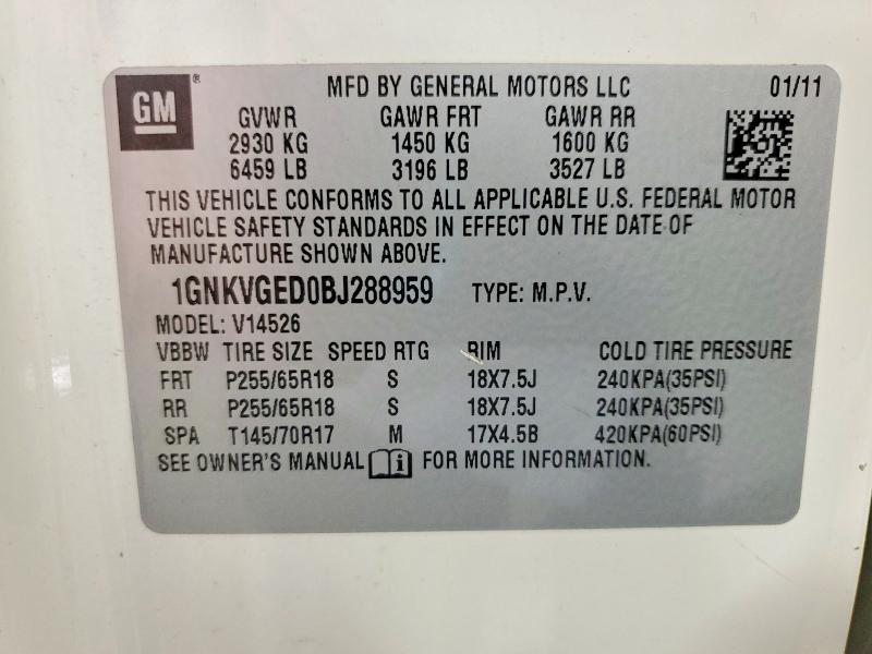 2011 Chevrolet Traverse მანქანა იყიდება აუქციონზე, vin: 1GNKVGED0BJ288959, აუქციონის ნომერი: 53802826