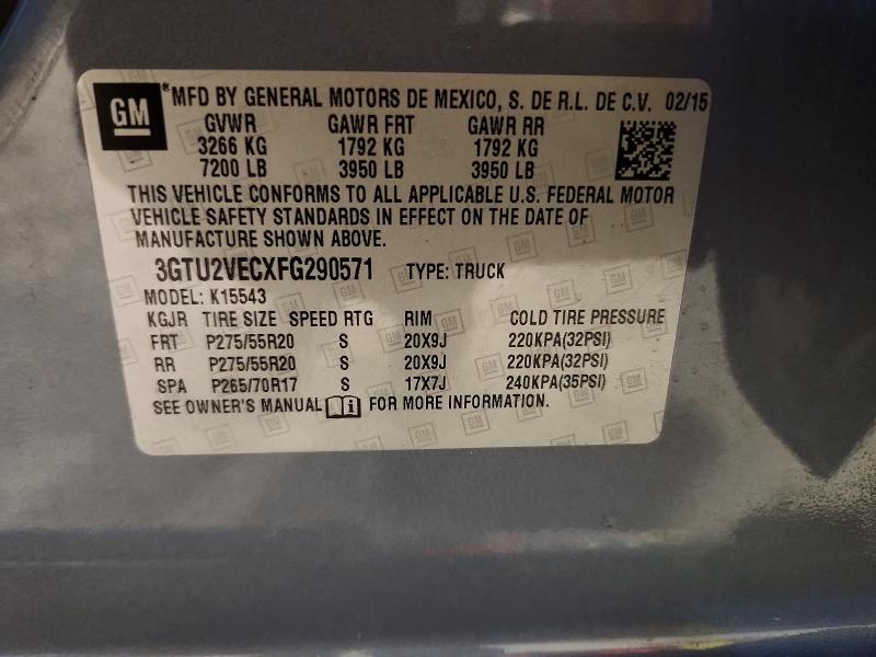 55305036 :رقم المزاد ، 3GTU2VECXFG290571 vin ، 2015 Gmc Sierra مزاد بيع