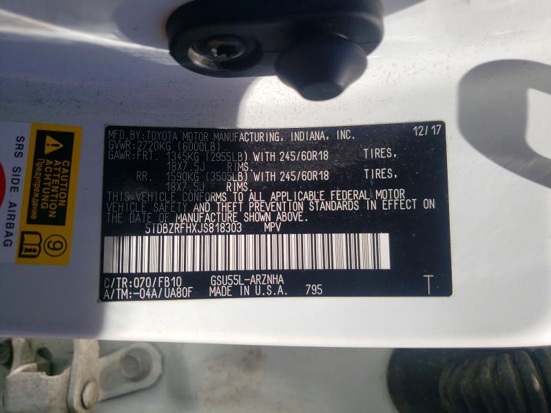 52883056 :رقم المزاد ، 5TDBZRFHXJS818303 vin ، 2018 Toyota Highlander مزاد بيع