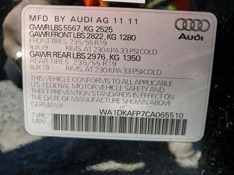 53185916 :رقم المزاد ، WA1DKAFP7CA065510 vin ، 2012 Audi Q5 مزاد بيع