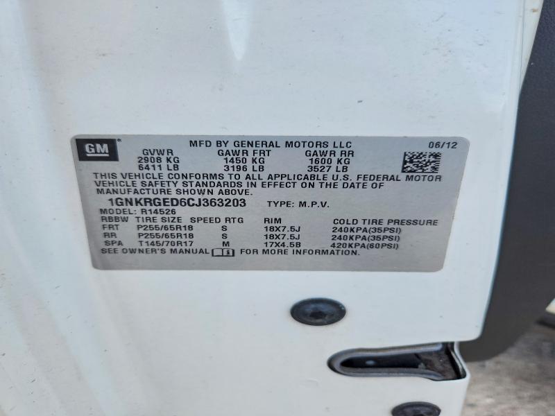 53281516 :رقم المزاد ، 1GNKRGED6CJ363203 vin ، 2012 Chevrolet Traverse مزاد بيع