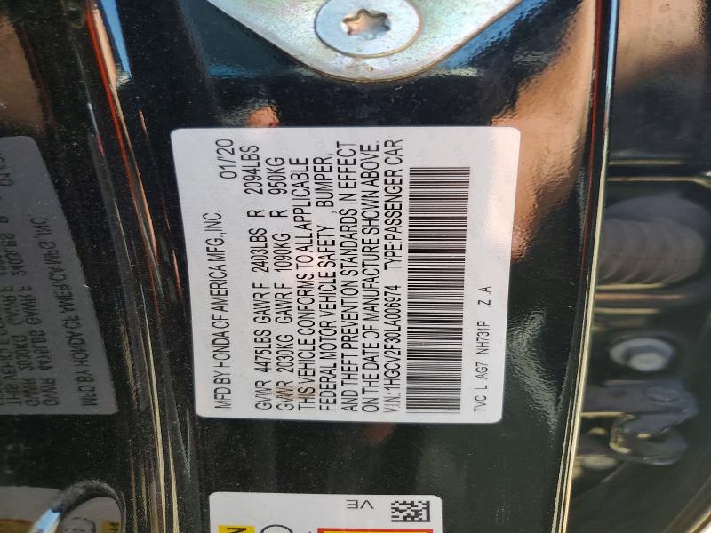 55034726 :رقم المزاد ، 1HGCV2F30LA006974 vin ، 2020 Honda Accord مزاد بيع