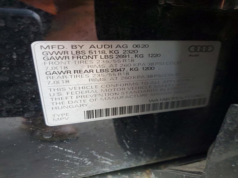 Aukcja sprzedaży 2020 Audi Q3, vin: WA1AECF31L1114607, numer aukcji: 51700956