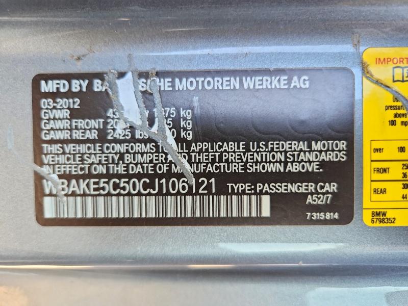 Aukcja sprzedaży 2012 Bmw 328, vin: WBAKE5C50CJ106121, numer aukcji: 53847666