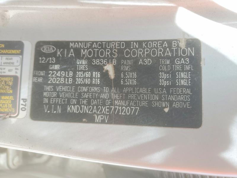 53964826 :رقم المزاد ، KNDJN2A2XE7712077 vin ، 2014 Kia Soul مزاد بيع