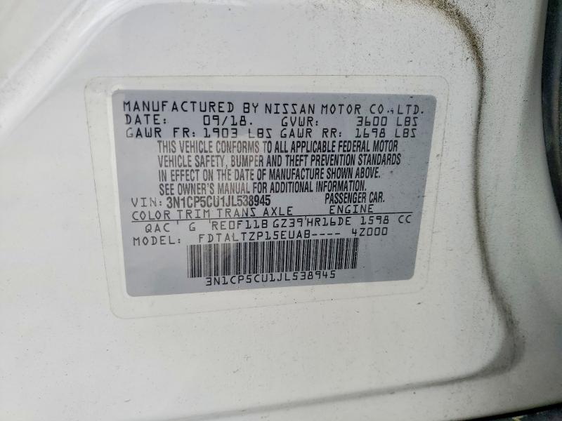 55532896 :رقم المزاد ، 3N1CP5CU1JL538945 vin ، 2018 Nissan Kicks مزاد بيع