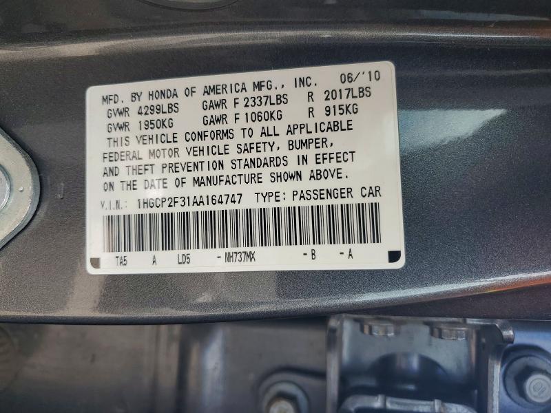 Продажа на аукционе авто 2010 Honda Accord, vin: 1HGCP2F31AA164747, номер лота: 52450556