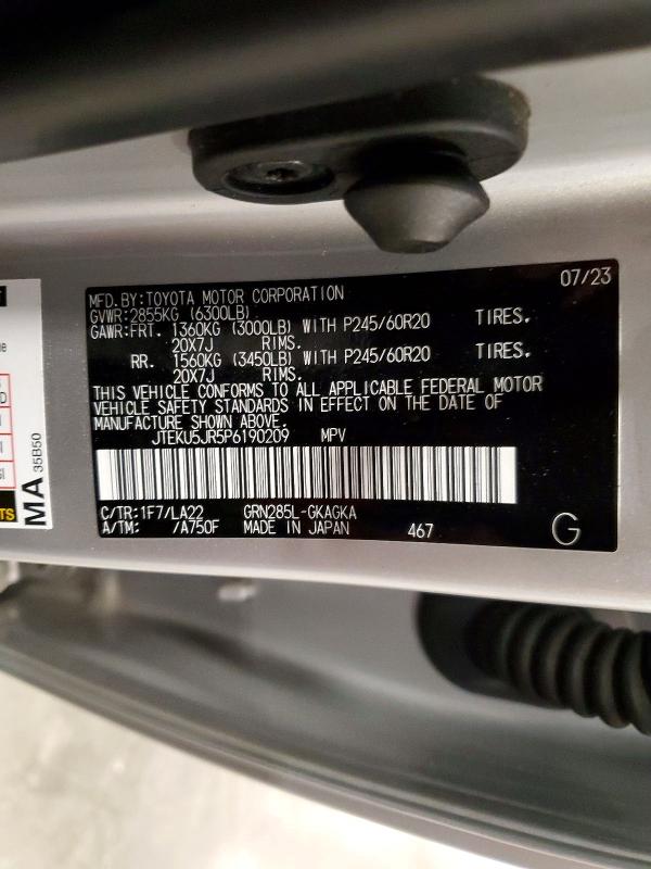 Aukcja sprzedaży 2023 Toyota 4runner, vin: JTEKU5JR5P6190209, numer aukcji: 52043176