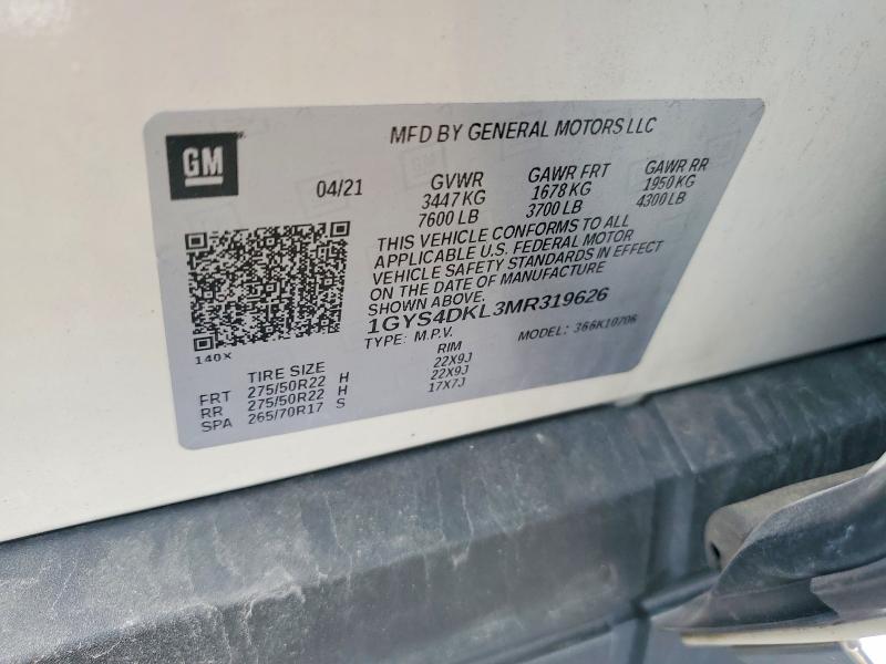 2021 Cadillac Escalade P მანქანა იყიდება აუქციონზე, vin: 1GYS4DKL3MR319626, აუქციონის ნომერი: 52805436
