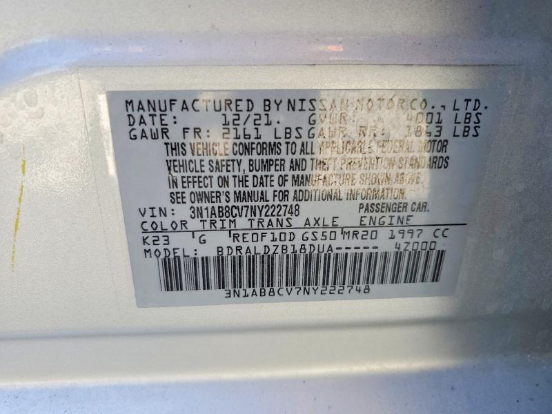51882456 :رقم المزاد ، 3N1AB8CV7NY222748 vin ، 2022 Nissan Sentra مزاد بيع
