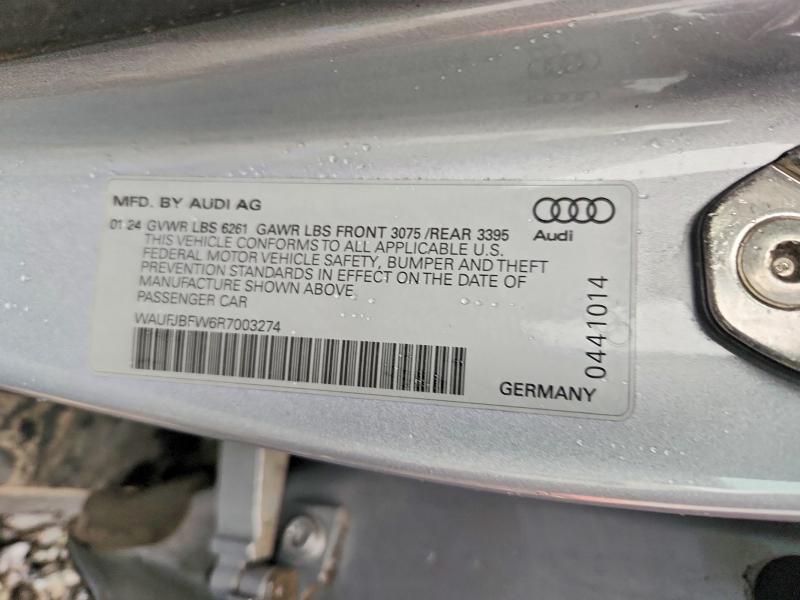 52685906 :رقم المزاد ، WAUFJBFW6R7003274 vin ، 2024 Audi E-tron Gt مزاد بيع