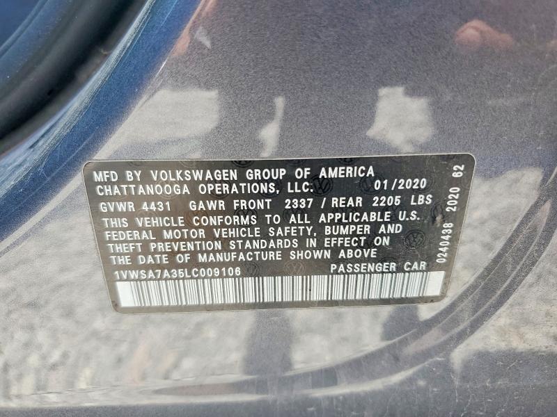 Aukcja sprzedaży 2020 Volkswagen Passat, vin: 1VWSA7A35LC009106, numer aukcji: 54962256