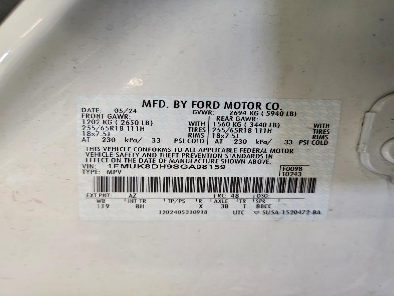 2025 Ford Explorer მანქანა იყიდება აუქციონზე, vin: 1FMUK8DH9SGA08159, აუქციონის ნომერი: 52299896